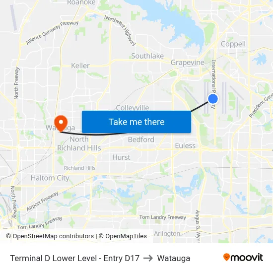Terminal D Lower Level - Entry D17 to Watauga map