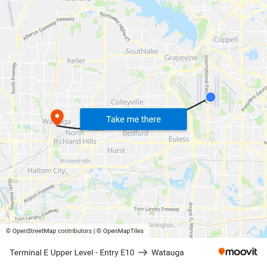 Terminal E Upper Level - Entry E10 to Watauga map