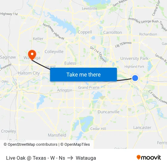 Live Oak @ Texas - W - Ns to Watauga map
