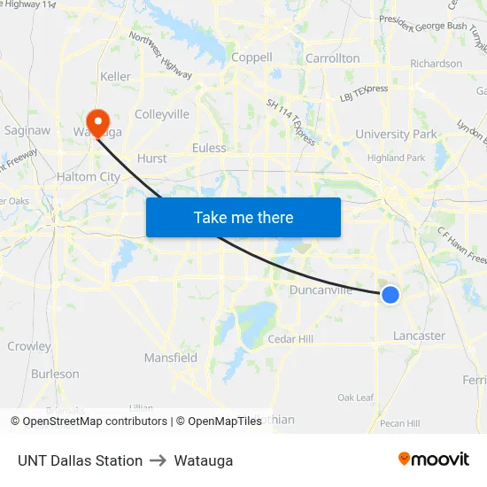 UNT Dallas Station to Watauga map