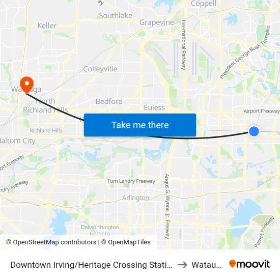 Downtown Irving/Heritage Crossing Station to Watauga map