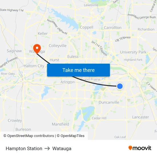 Hampton Station to Watauga map