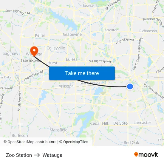 Zoo Station to Watauga map