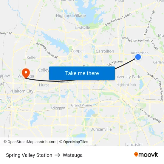 Spring Valley Station to Watauga map