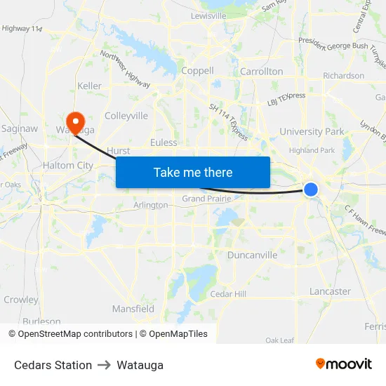 Cedars Station to Watauga map