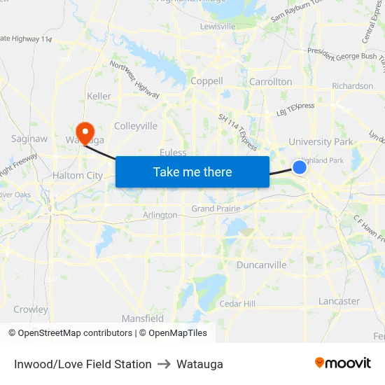 Inwood/Love Field Station to Watauga map