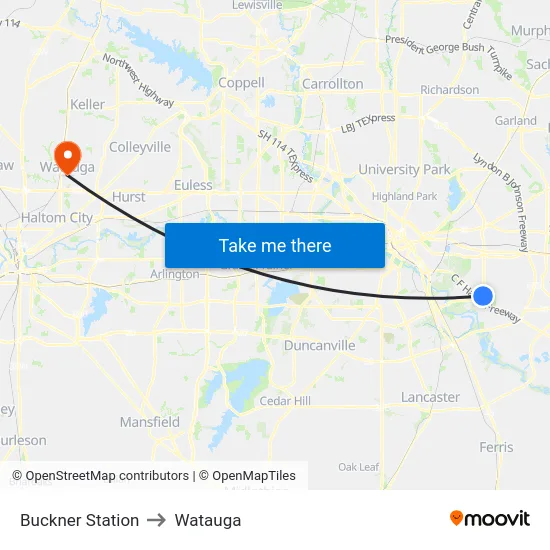 Buckner Station to Watauga map