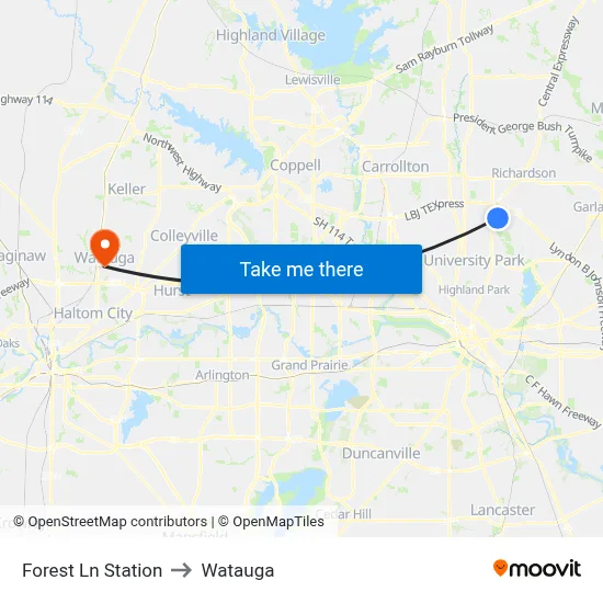 Forest Ln Station to Watauga map