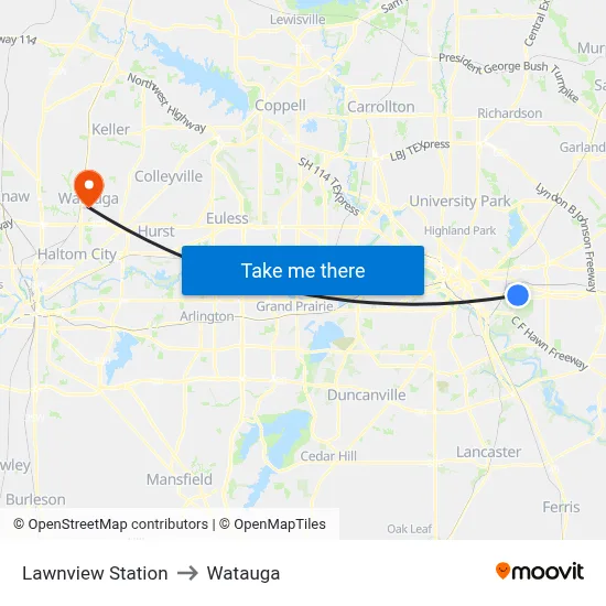 Lawnview Station to Watauga map