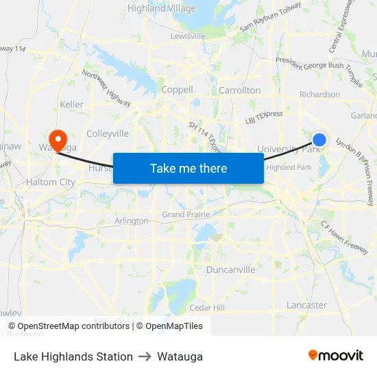 Lake Highlands Station to Watauga map