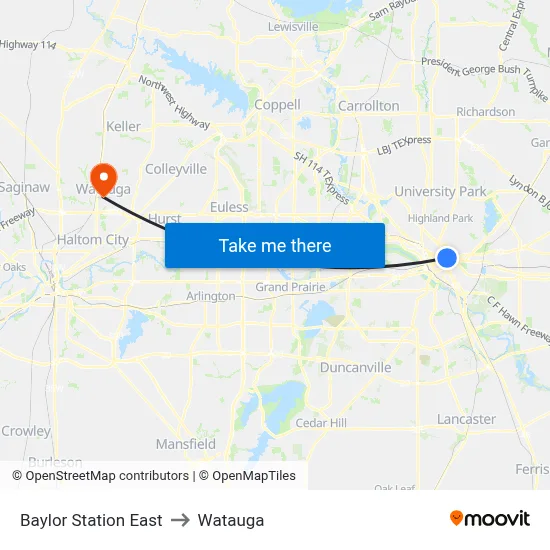 Baylor Station East to Watauga map