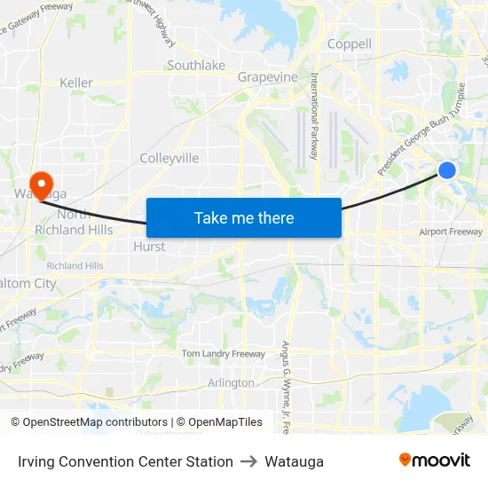 Irving Convention Center Station to Watauga map