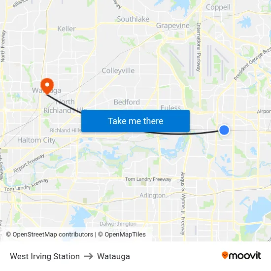 West Irving Station to Watauga map