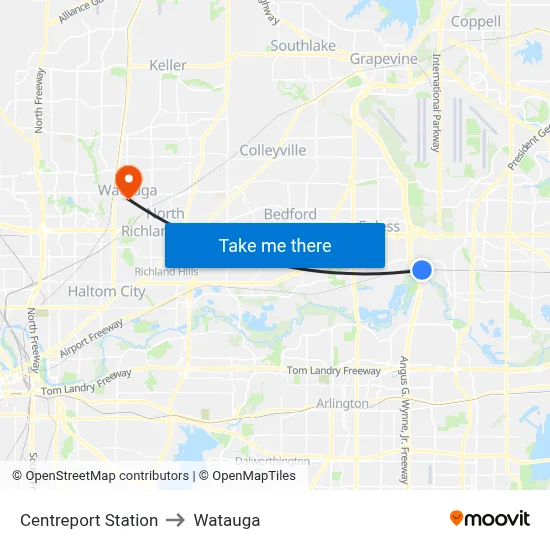Centreport Station to Watauga map