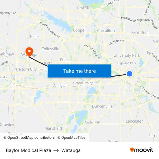 Baylor Medical Plaza to Watauga map