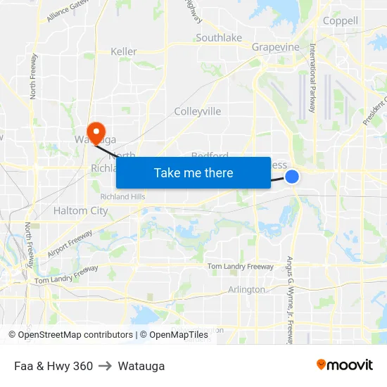 Faa & Hwy 360 to Watauga map