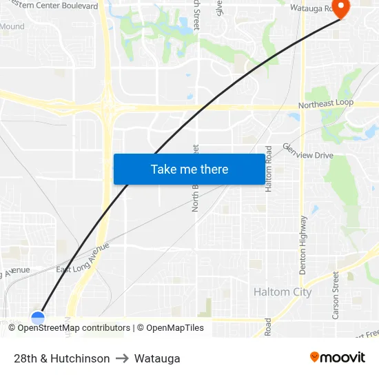 28th & Hutchinson to Watauga map