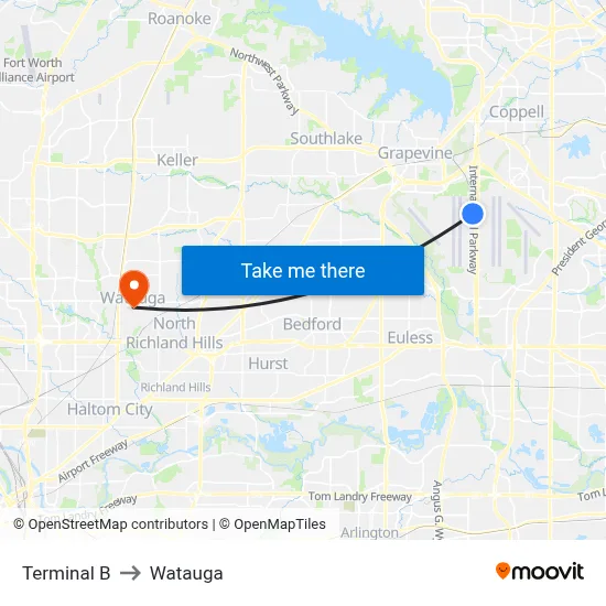 Terminal B to Watauga map