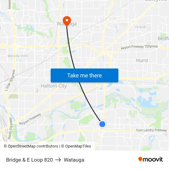 Bridge & E Loop 820 to Watauga map