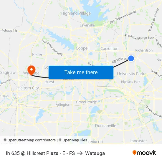 Ih 635 @ Hillcrest Plaza - E - FS to Watauga map