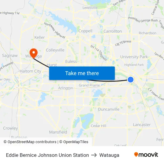 Eddie Bernice Johnson Union Station to Watauga map