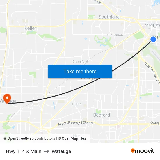 Hwy 114 & Main to Watauga map