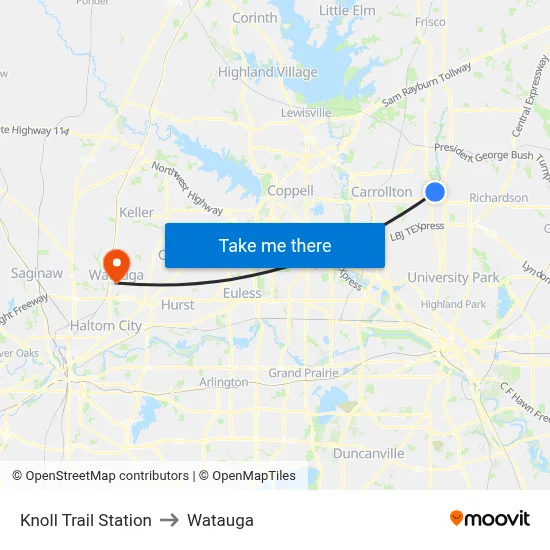 Knoll Trail Station to Watauga map