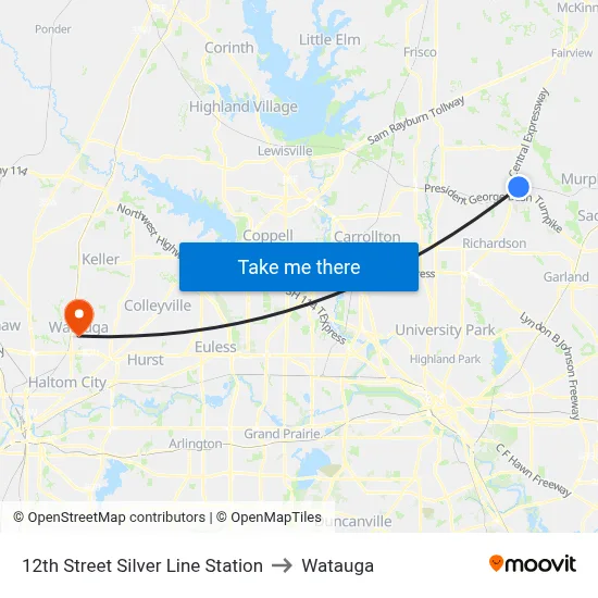 12th Street Silver Line Station to Watauga map