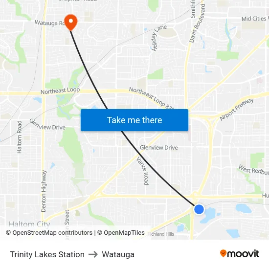 Trinity Lakes Station to Watauga map