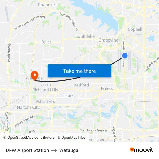 DFW Airport Station to Watauga map