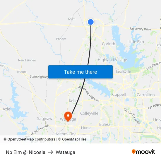 Nb Elm @ Nicosia to Watauga map