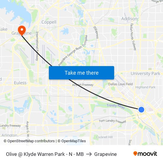 Olive @ Klyde Warren Park - N - MB to Grapevine map