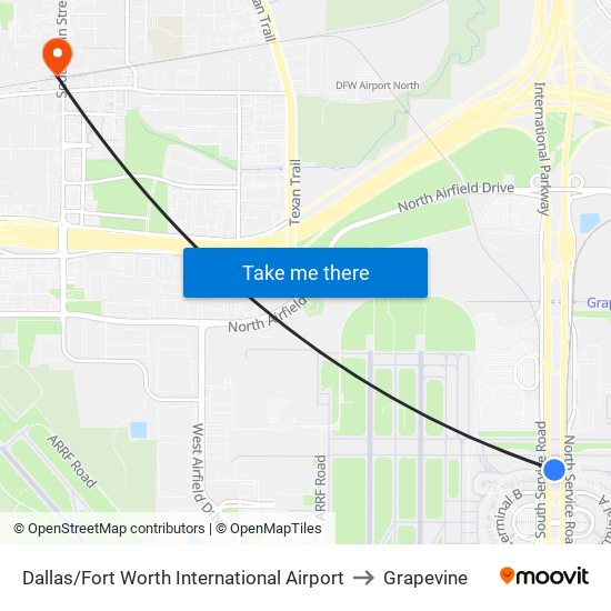 Dallas/Fort Worth International Airport to Grapevine map