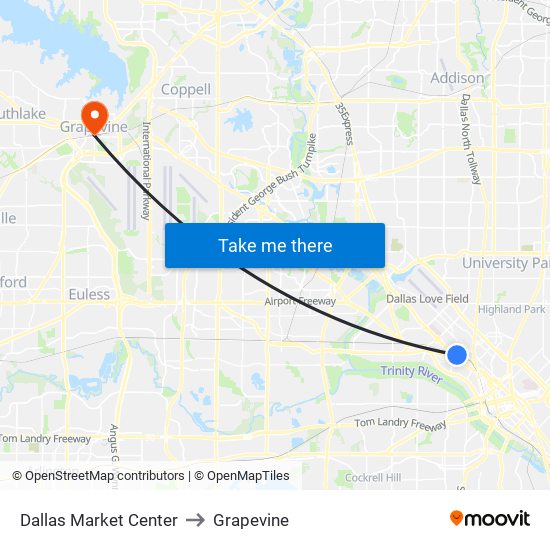 Dallas Market Center to Grapevine map