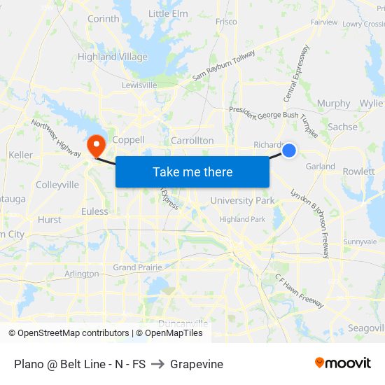 Plano @ Belt Line - N - FS to Grapevine map