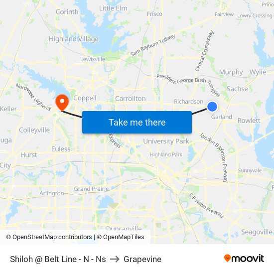 Shiloh @ Belt Line - N - Ns to Grapevine map