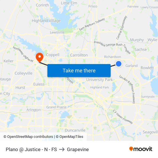 Plano @ Justice - N - FS to Grapevine map