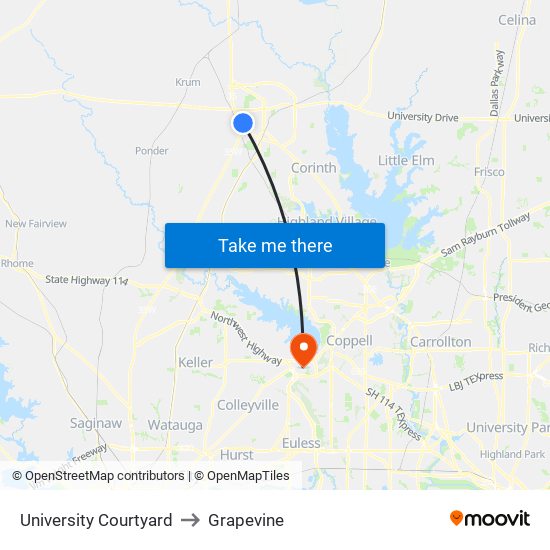 University Courtyard to Grapevine map