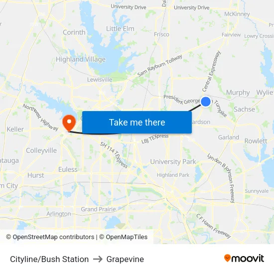 Cityline/Bush Station to Grapevine map
