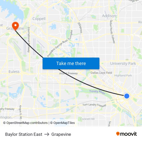 Baylor Station East to Grapevine map