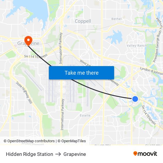 Hidden Ridge Station to Grapevine map
