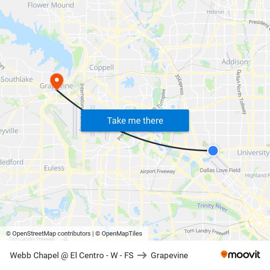 Webb Chapel @ El Centro - W - FS to Grapevine map