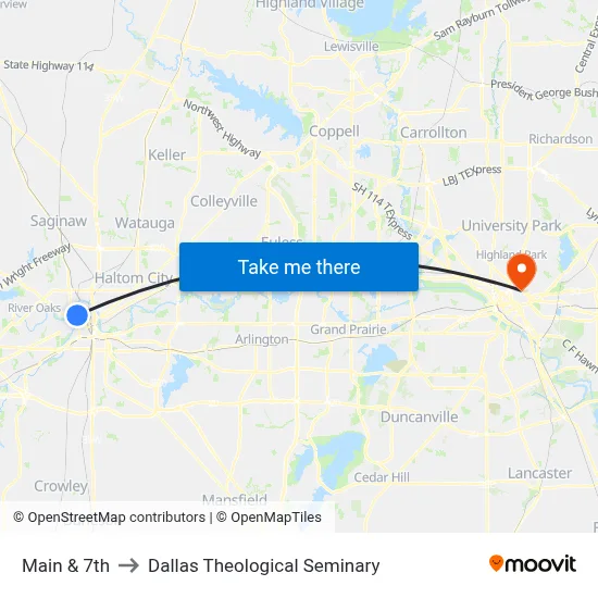 Main & 7th to Dallas Theological Seminary map