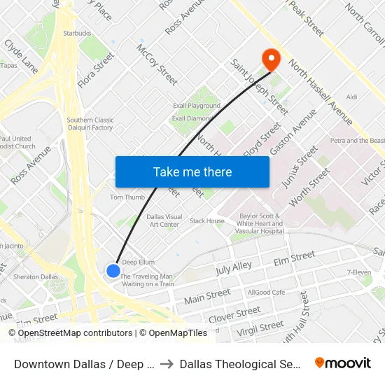 Downtown Dallas / Deep Ellum to Dallas Theological Seminary map