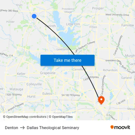 Denton to Dallas Theological Seminary map