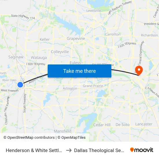 Henderson & White Settlement to Dallas Theological Seminary map
