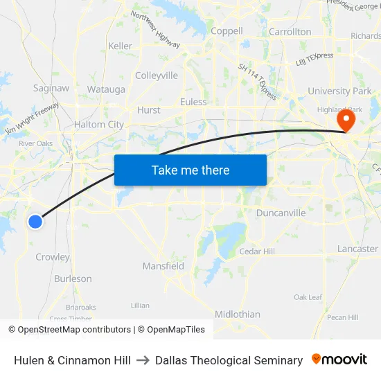 Hulen & Cinnamon Hill to Dallas Theological Seminary map