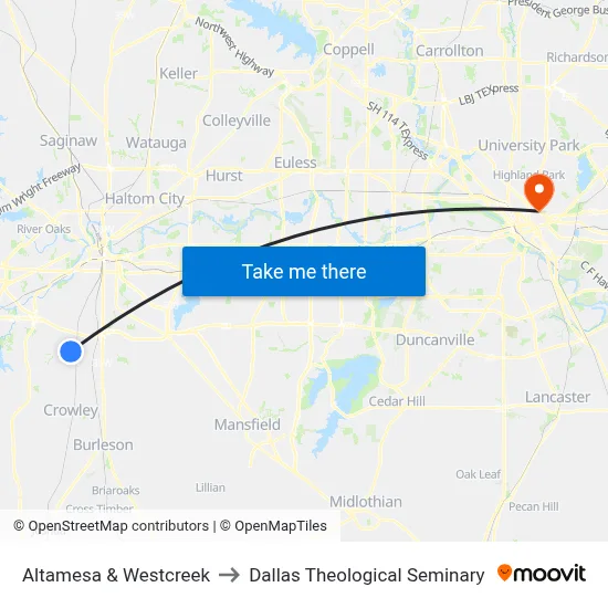 Altamesa & Westcreek to Dallas Theological Seminary map