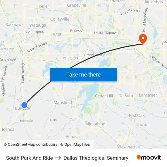 South Park And Ride to Dallas Theological Seminary map