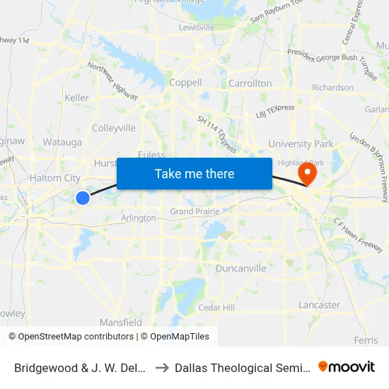 Bridgewood & J. W. Delaney to Dallas Theological Seminary map